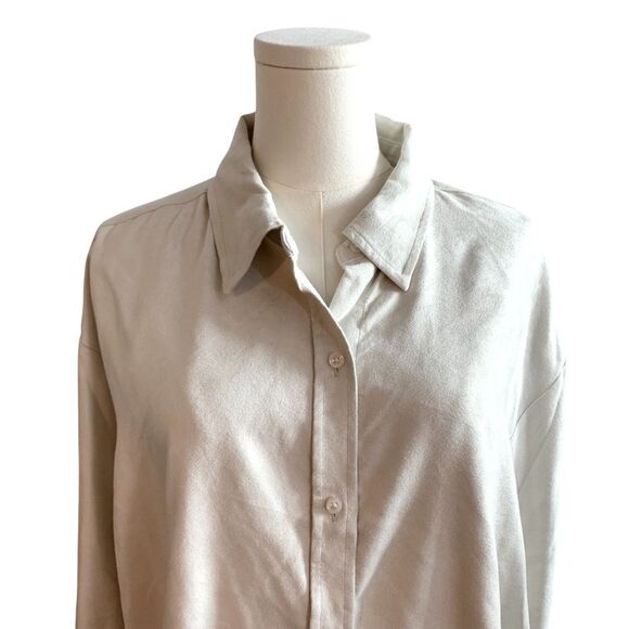 Banana Republic Factory Vegan Suede Button Up Shirt Women's Stone Ivory XL New - Picture 6 of 13